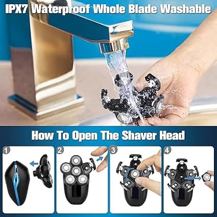 Head Shaver for Bald Men 6-in-1 Electric Shaver for Bald Head 6D Wet/Dry Waterproof Mens Electric Razor Head Shavers with Grooming Kit Cordless Rechargeable Face Head Shaving Rotary Shavers Blue