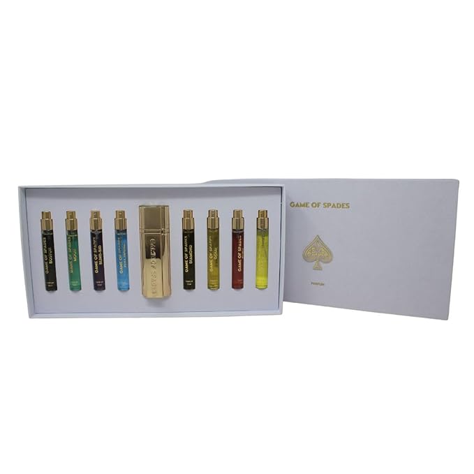 JO Milano Game of Spades 9-Piece Mini Parfum Set for Men &amp Women ? Includes Boston Moon Blind Bid Full House Diamond Gold Ruby Yellow Sapphire &amp High Roller (0.33 oz Each