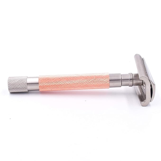 Parker Semi-Slant Safety Razor ? Rose Gold Finish | Elegant DE Razor for Women &amp Men with Sensitive Skin | Slanted Head + 5 Parker Blades for Smooth Results | Iconic Brand
