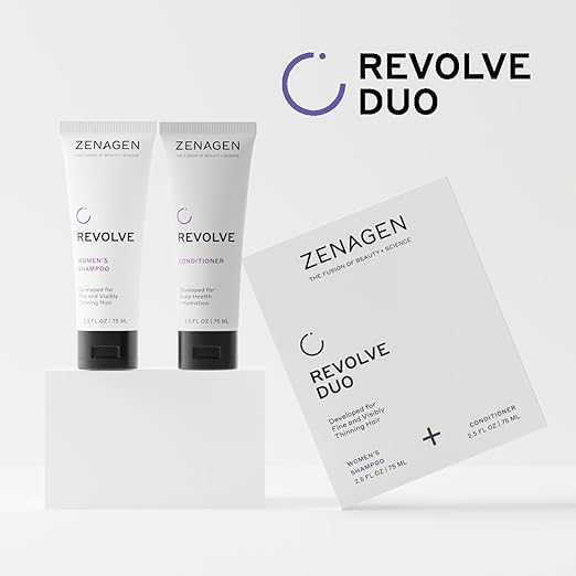 ZENAGEN Revolve Women's Travel Kit | Shampoo + Conditioner for Fine &amp Visibly Thin Hair Promotes Thicker Fuller Hair Plant-Based Formula Color-Safe Vegan