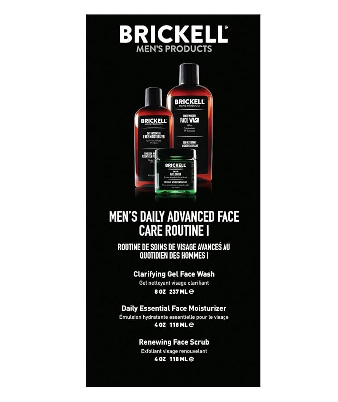 Brickell Men's Products Daily Advanced Face Care Routine I Gel Facial Cleanser Wash Face Scrub Facial Moisturizer Lotion Natural and Organic Men's Skin Care Gift Set Scented