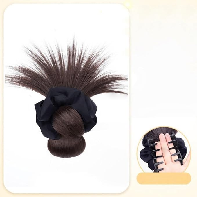 Hair Bun Hairpiece Claw Clip in Bun Chignon Fake Ponytail Hair Extension Wig for Women Daily Party (Dark Brown Color)