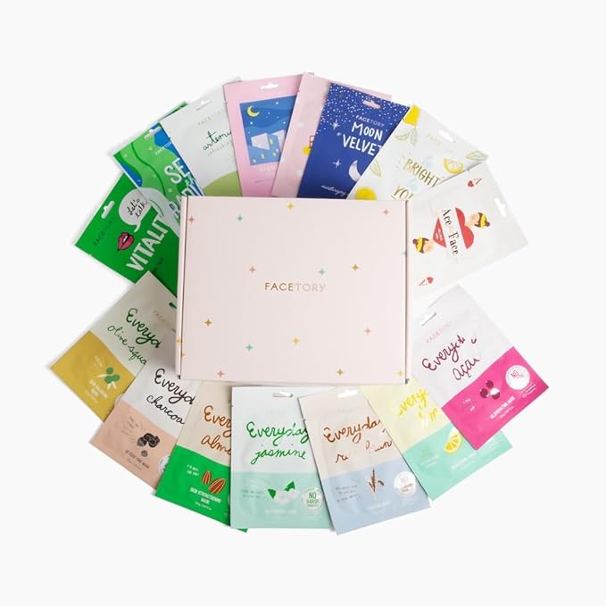 FACETORY K-Beauty Sheet Mask Gift Set ? 15 Premium Korean Face Masks in Stylish Gift Box | Hydrating Brightening &amp Soothing Skincare Variety Pack