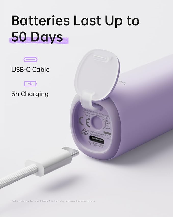 Laifen Wave Special Electric Toothbrush New 2025 Version Oscillation &amp Vibration Sonic Electric Toothbrush for Adults with App 2 Brush Heads IP68 Waterproof Travel-Friendly (Misty Lavender)