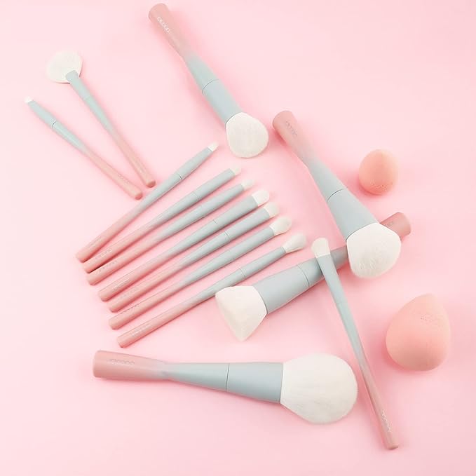 Docolor 14Pcs Makeup Brushes Premium Synthetic Makeup Brush Set Includes 9pcs Eye Brushes5pcs Synthetic Face Brushes Perfect for FoundationBlushBronzerContourEyeshadow &amp Powder-Small Waist Se