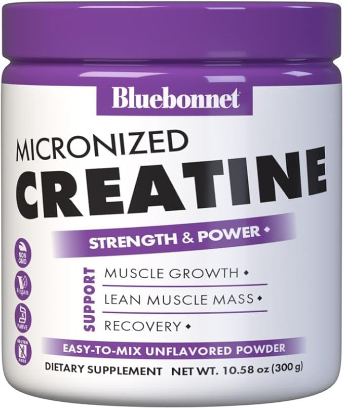 BlueBonnet Nutrition Micronized Creatine Monohydrate 5 g ? Supports Lean Muscle Mass* - Non-GMO Vegan Kosher Certified Gluten-Free Soy-Free Milk-Free ? Unflavored 10.58 OZ 60 Servings