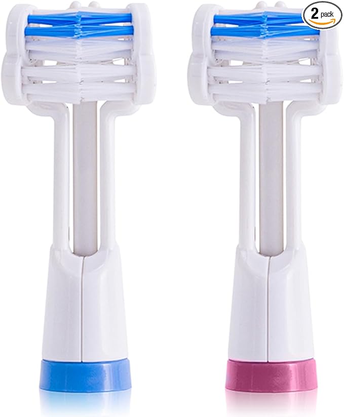 Triple Bristle Replacement Brush Head Refills | Innovative 3 Head Design | Compatible with Triple Bristle Brand Sonic Toothbrush | Color Changing Indicator Bristles | 2 Pack (Blue &amp Pink)