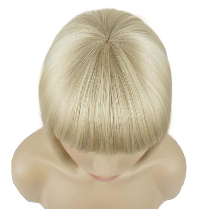 Lydell 8 Straight Short Bob Hair Flat Bangs Cute Central Dot Skin Top Heat Resistant Synthetic Wigs (122)