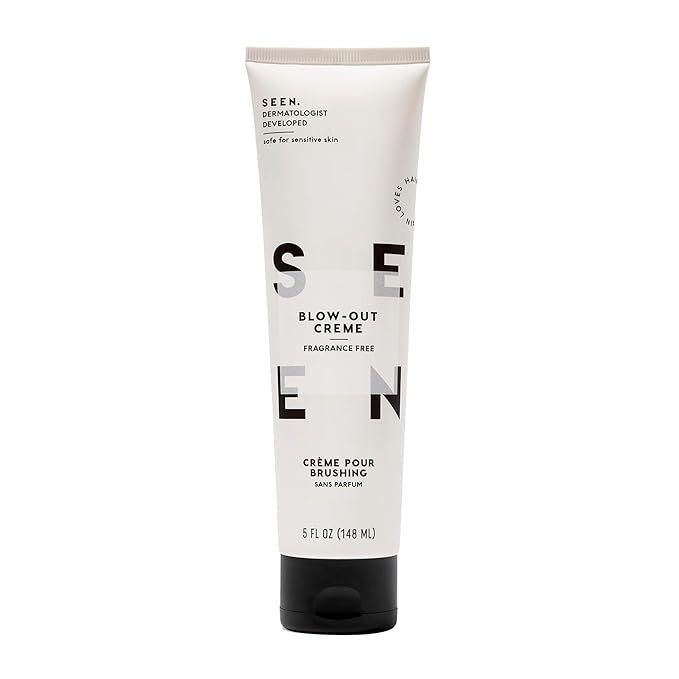 SEEN Blow-Out Creme Fragrance Free - Non-Comedogenic &amp Blow Out Hair Cream- Reduces Frizz- Heat Protectant- Safe for Sensitive Eczema &amp Acne Prone Skin