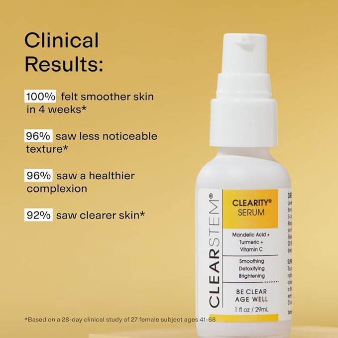CLEARSTEM - CLEARITY The Blackhead Dissolver Mandelic Acid Serum - Vitamin C Turmeric Collagen Boost - All Skin Types - Facial Skin Care Products - Gluten Free Cruelty Free - 1 fl oz / 29ml