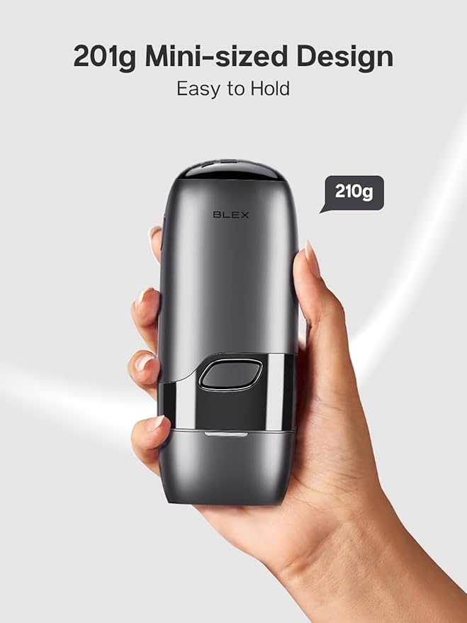 Blex Mini Laser Hair Removal for Women and Men IPL Laser Hair Removal Device 201g Mini-Sized Design 2 in 1 with Skin Rejuvenation Painless at-Home Hair Remover Black