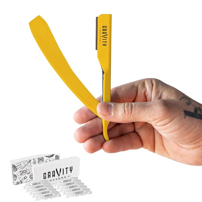 GRAVITY RAZORS Professional Straight Razor Kit ? Minimal Exposure Includes 10 Premium Blades 2mm Exposed Yellow