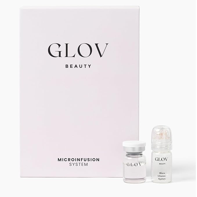 Glov Beauty Micro Infusion System for Face &amp Lips ? 0.25mm 24k Gold Cosmetic Facial Stamp with Hyaluronic Acid Collagen Peptides &amp Licorice Root Serum Ampoules (2x Infusion Application 6x Se