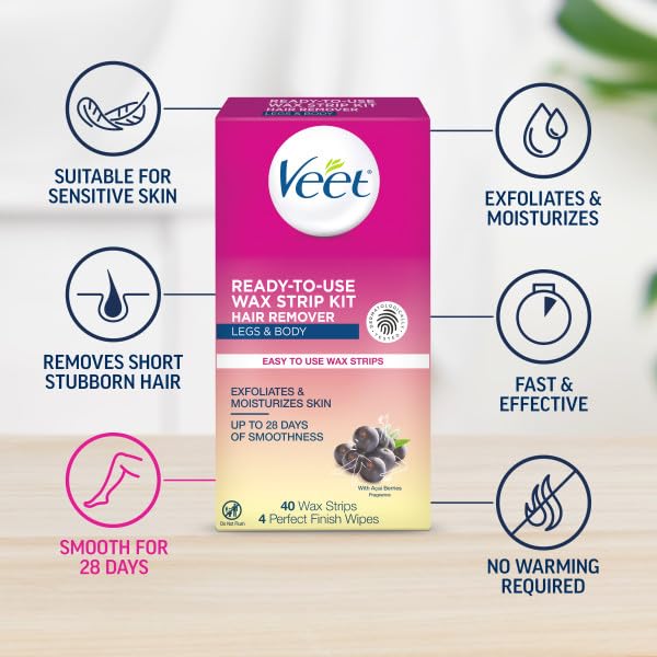 Veet Leg and Body Hair Remover Cold Wax Strips 40 ct (Pack of 3)