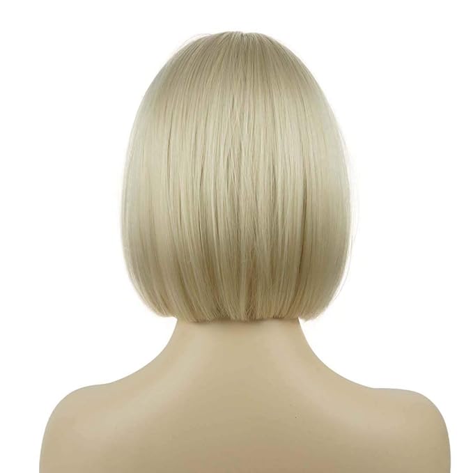 Lydell 8 Straight Short Bob Hair Flat Bangs Cute Central Dot Skin Top Heat Resistant Synthetic Wigs (122)