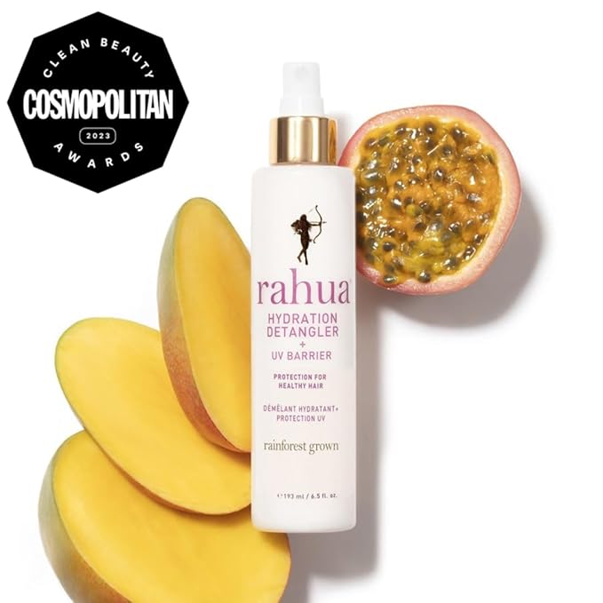 Rahua Hydration Detangler Spray + UV Barrier Vegan Leave In Hair Spray Conditioner for Added Shine Damage Protection Humidity &amp Frizz Control Oil Morete &amp Mango All Hair Types 6.5 Fl O