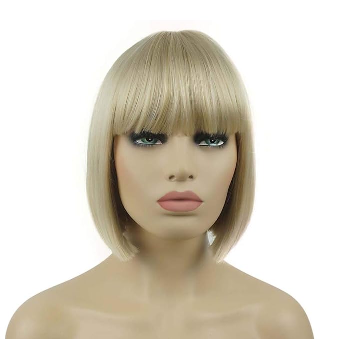 Lydell 8 Straight Short Bob Hair Flat Bangs Cute Central Dot Skin Top Heat Resistant Synthetic Wigs (122)