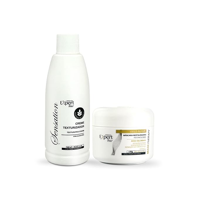 Expert Hair Sensation Straightening &amp Smoothing Kit :Texturizing Cream + Gold Repair Mask for Ultimate Hair Transformation- At Home Keratin Treatment for Straight Silky Moisturized Hair