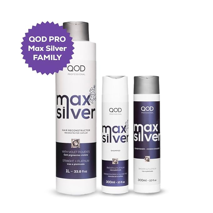 QoD PRO Max Silver Hair Reconstructor Brazilian Keratin Treatment with Violet Pigments for All Hair Types Natural Long-Lasting Straightening Effect Zero Frizz Instant Shine 33.8 oz (1 L)