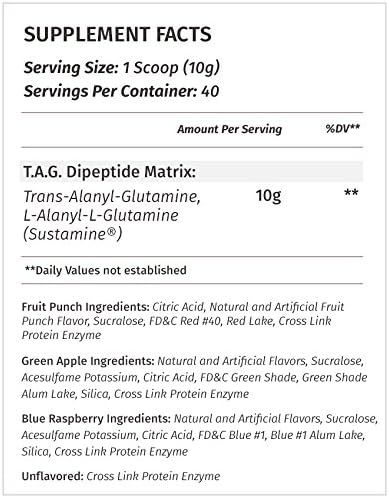 Metabolic Nutrition TAG Trans Alanyl Glutamine 100% L-Glutamine Peptide Powder Pre Intra Post Workout Supplement 400 Grams (40 Servings) (Unflavored)