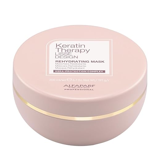 Alfaparf Milano Lisse Design Keratin Therapy Rehydrating Hair Mask - Post Keratin Treatment Deep Conditioning Hair Mask for Frizz Control &amp Moisture Retention - Dry Hair Treatment (6.7 oz)