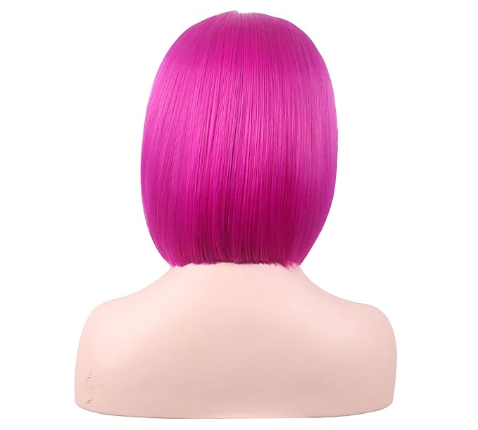 WildCos Short 12 Inches Straight Synthetic Cosplay Wig for Women (hot pink)