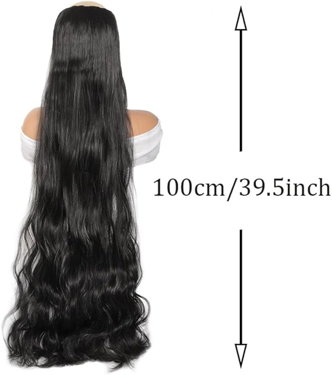 Hair Extensions 40 Inch Ultra Long Wavy Hair Clip in Hair Extensions One Piece Long Thick Synthetic Hairpieces with 5 Clips for Party Cosplay and Various Occasions Hair Extensions Clip in(Light Brown)