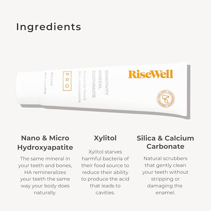 RiseWell PRO Mineral Toothpaste - Micro &amp Nano Hydroxyapatite Toothpaste for Tooth Remineralization &amp Alleviate Sensitivity - No Added Fluoride Safe to Swallow Natural Teeth Whitening (Wild