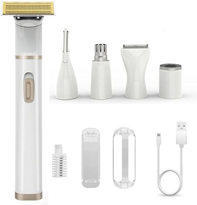 Electric Bikini Trimmer for Women - 5 in 1 Electric Shaver for Women Waterproof Pubic Hair Trimmer and Facial Hair Remover Replaceable Razors &amp Nose Hair Trimmer Rechargeable Women's Grooming K