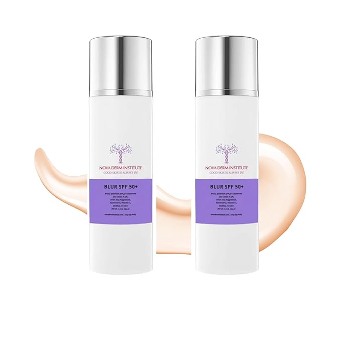 Tinted Sunscreen for Face - Lightweight Tinted Moisturizer Zinc Oxide Mineral Sunscreen - Natural Foundation Safe for All Skin Types Blur SPF 50 by NOVA DERM INSTITUTE (1.7 fl oz / 2 pack)