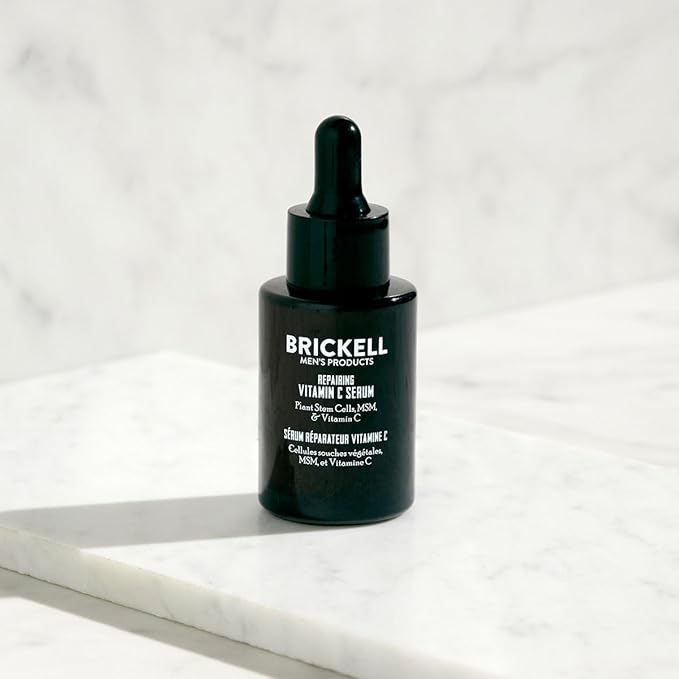 Brickell Men's Anti Aging Vitamin C Serum For Face Repairing Night Facial Serum for Men Natural and Organic Hyaluronic Acid Serum For Face to Diminish Wrinkles and Reduce Redness 1 Ounce Unscented