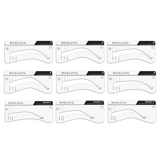 MADLUVV Brow Stamp Kit with Brow Stencils ? Easy Eyebrow Shaper for Natural-Looking Brows ? Popular Eyebrow Stencil Kit Used by Professionals ? 9 Shapes Spoolie Travel Bag &amp Stamp (True Red)