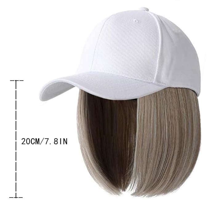 Women's Short Bob Wigs Baseball Cap with Hair Girls Wig Hats Straight Hair Wavy Natural grey