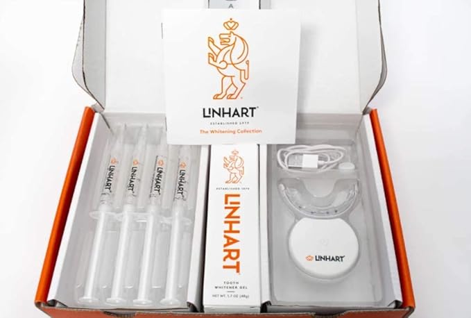 LINHART Teeth Whitening Kit with LED Light - Tooth Whitener Gel Dental Whitening Gel Syringes with 35% Carbamide Peroxide and 16-Led Whitening Light - No Sensitivity Whitens Teeth