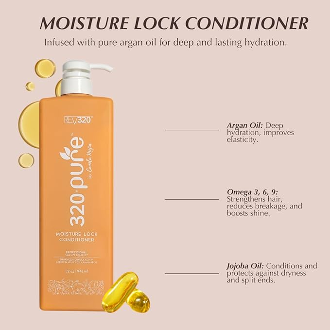 320Pure Moisture Lock Conditioner 32oz Hydrating Moisturizing Hair Conditioner for Women &amp Men Sulfate-Free Keratin &amp Argan Oil Formula for Color-Treated Damaged Dry Straight and Curly