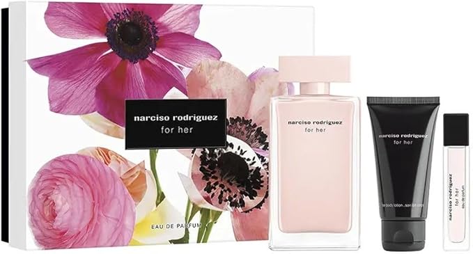 Narciso Rodriguez for HER Gift Set (for Her Eau de Parfum 3.3 Fl. Oz + Body Lotion 1.6 Fl. Oz + Eau de Parfum mini 0.33 Fl. Oz)