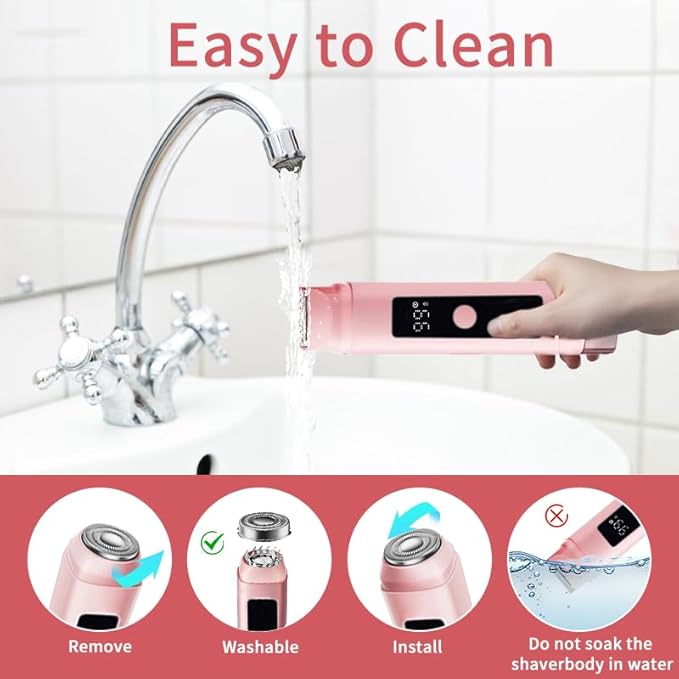 Bikini Trimmer for Women: 2-in-1 Electric Shaver with Digital DisplayIPX7 Waterproof &amp Easy Cleaning&amp Travel Lock - Dual Head Trimmer for Underarms Legs Face (Pink)