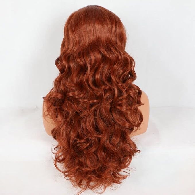 Xiweiya Long Brown Red Wig Long Wavy Free Part Auburn Red 13x3 Lace Front Wigs Natural Hairline Wear and Go Wigs Ginger Hair wig Heat Resistant Wigs 180% Denisty Wig for Women 24inch
