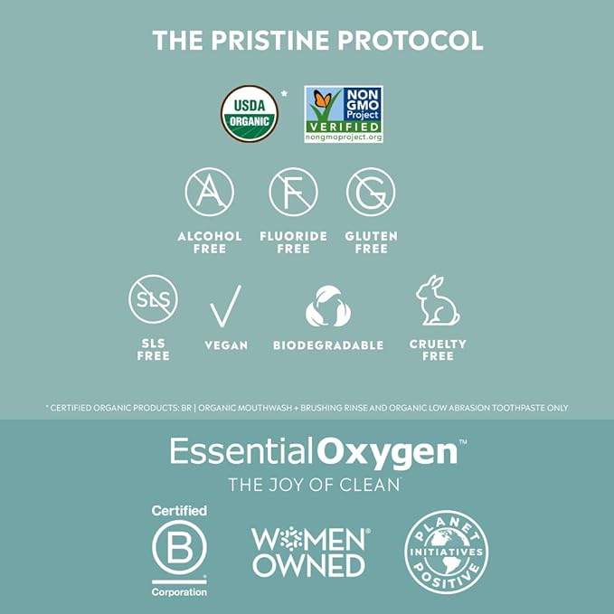 Essential Oxygen Pristine Protocol A 3-Step System (1. Rinse 2. Brush 3. Polish) for Your Best Smile Ever 3 Count Combo Pack