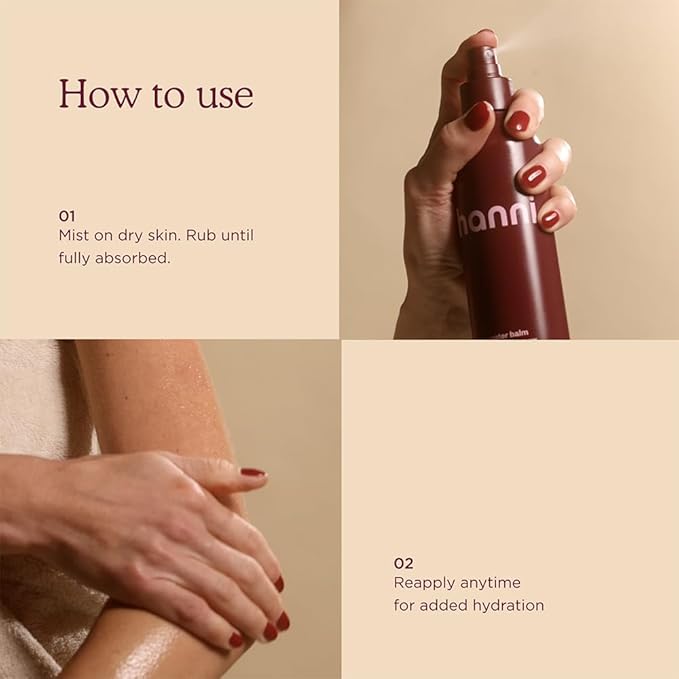 HANNI Water Balm Hydrating Body Mist Moisturizer Spray with Hyaluronic Acid for All Skin Types Lotion Replacement 200 mL / 6.76 fl oz