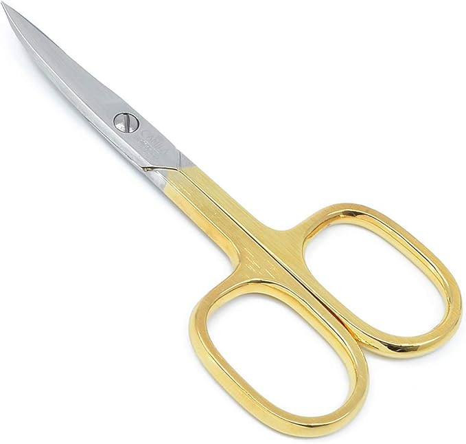 CS02 3 1/2 Professional Hypoallergenic Gold Plated Manicure &amp Pedicure Sharp Curved Nail Cutting Scissors. Made of Durable Stainless Steel in Solingen Germany