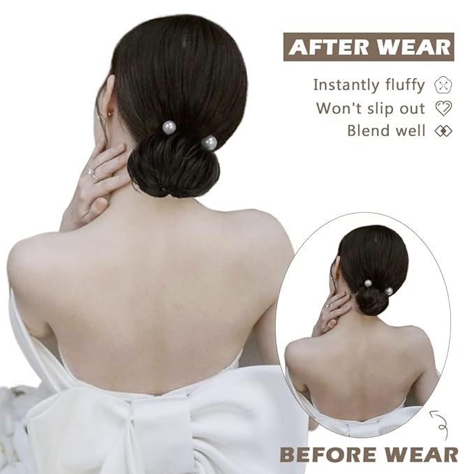 BARSDAR Human Hair Bun Extension - Human Hair Bun Scrunchie for Women Girls - Real Hair Buns Hair Piece Large Black Hair Bun Extensions Updo Chignons Daily - Natural Black