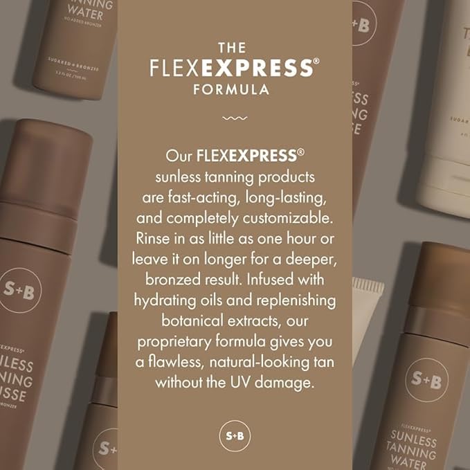 SUGARED + BRONZED Sunless Tanning Mousse ? FlexExpress® Formula Self-Tanner for Body Lightweight &amp Non-Greasy Natural Glow Paraben Free Long-Lasting Tan Quick-Dry Suits All Skin Types (6 Fl
