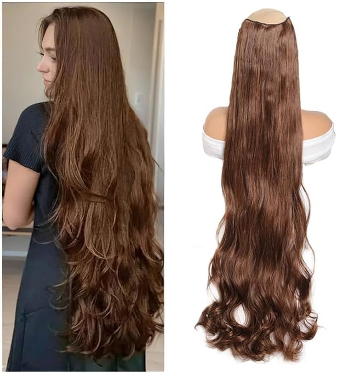 Hair Extensions 40 Inch Ultra Long Wavy Hair Clip in Hair Extensions One Piece Long Thick Synthetic Hairpieces with 5 Clips for Party Cosplay and Various Occasions Hair Extensions Clip in(Light Brown)