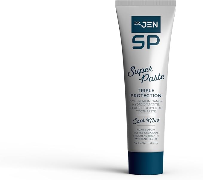Dr. Jen Super Paste/Toothpaste with Fluoride +10% Nano-Hydroxyapatite Travel Toothpaste for Teeth Whitening &amp Sensitive Teeth Care (3.4 Ounce (Pack of 1) Cool Mint)