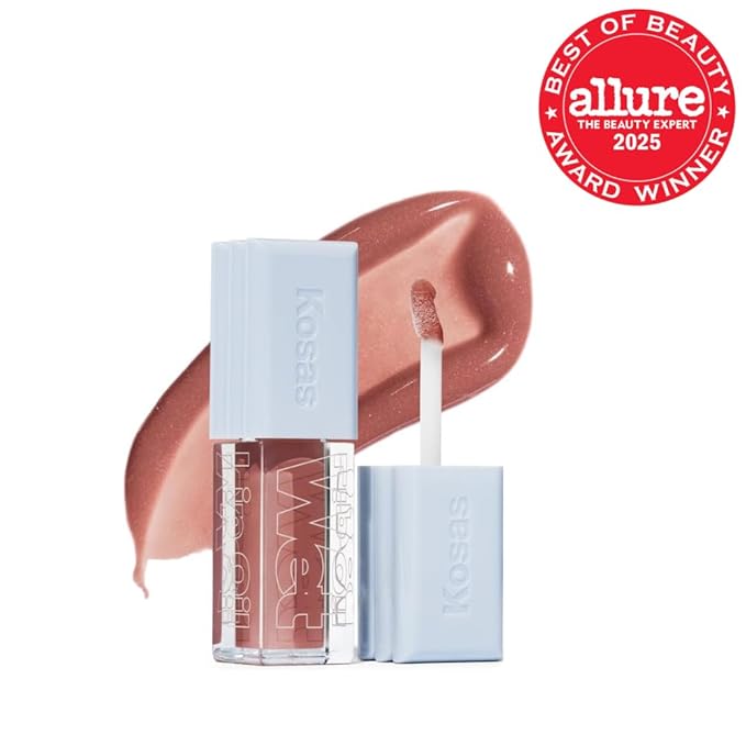 Kosas Wet Lip Oil Gloss - Hydrating Lip Plumping Treatment with Hyaluronic Acid &amp Peptides Non-Sticky Finish (Unbuttoned)