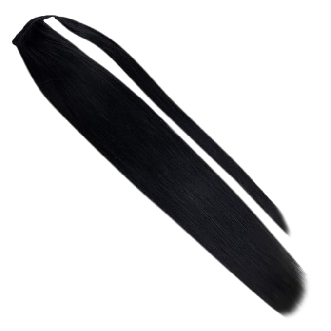 Full Shine 22 Inch Pony Tails Hair Extensions Human Hair Dark Brown Ponytail Extensions for Women Straight Natural Look Wrap Around Clip in 80g