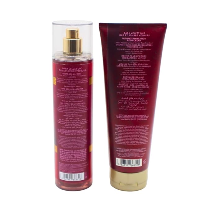 Bath &amp Body Works DARK VELVET OUD Fine Fragrance Mist &amp Ultimate Hydration Body Cream 2-piece Gift Set with a Red Bow for Holidays ? Full Size