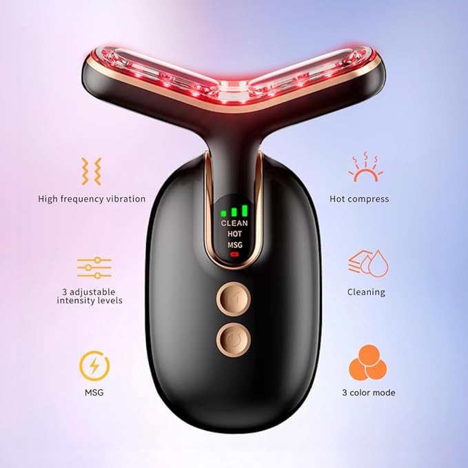 Facial Beauty Device for Face and Neck 3 Color Facial Massager for Skin Care with Thermal Vibration Black