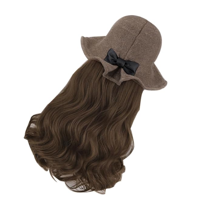 Long Wavy Curly Wig Hat for Women and Khaki Synthetic Hair Extension with Natural Texture Lightweight Fashion Accessory for Volume and Easy to Style and Wear